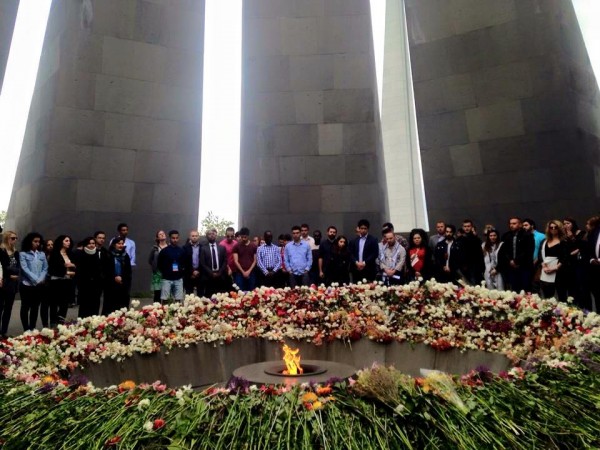 IUSY delegates paying their respects at the Armenian Genocide Memorial at Dzidernagapert (photo: Patil Aslanian)